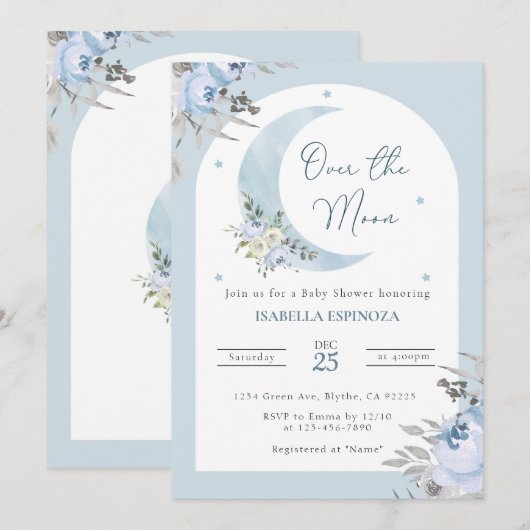 お月を超えたベイビーシャワーの招待状 招待状 (正面/裏面)