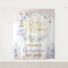 お月様と星のプリント 紫の花の女の子のウェルカム タペストリー