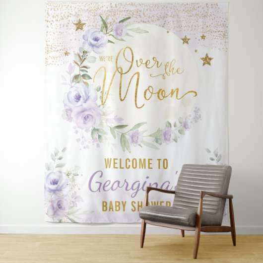 お月様と星の紫の花の女の子の歓迎 タペストリー (インサイチュ)