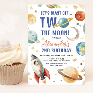 お月様へ向かって2歳!男の子の銀河スペース2歳の誕生日パーティー 招待状