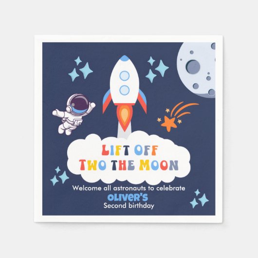 お月様へ飛び立つ少年 宇宙ロケット 2歳の誕生日 スタンダードカクテルナプキン (正面)