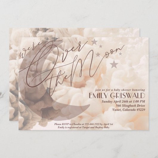 お月様をこえて　男女問わず赤ちゃんのお祝いパーティーへご招待 招待状 (正面/裏面)