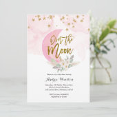 お月様をキャッチ!ピンクのベビーシャワーの招待状 招待状 (スタンド正面)