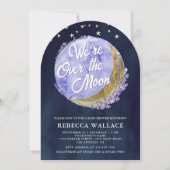 お月様をバックにラベンダー ネイビー アーチ ベイビー シャワーのお知らせ 招待状 (正面)