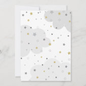 お月様を超えたグレーゴールドの星のベビーシャワー 招待状 (裏面)
