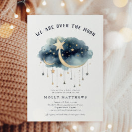 お月様を超えたゴールドスターズベイビーシャワー 招待状