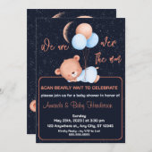 お月様を超えたテディベア　セージグリーン　ベイビーシャワー 招待状 (正面/裏面)