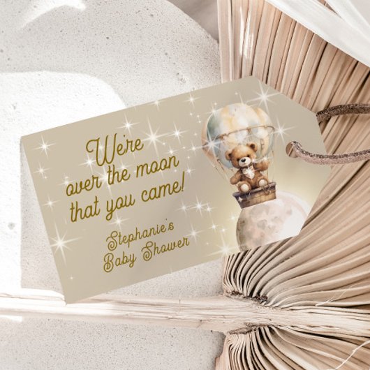 お月様を超えたテディベア 天体ベイビーシャワー ギフトタグ