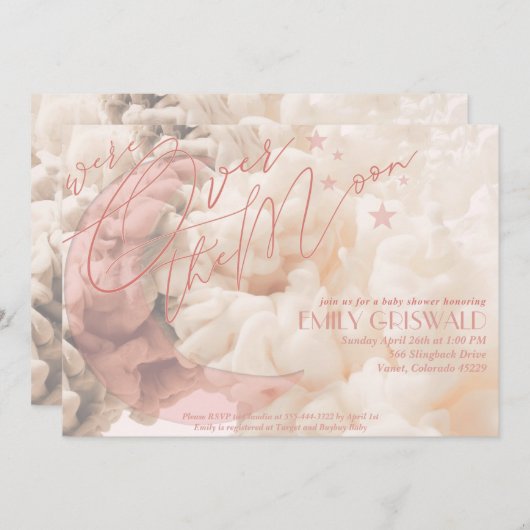 お月様を超えたベイビーシャワーのご招待 招待状 (正面/裏面)