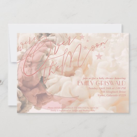 お月様を超えたベイビーシャワーのご案内 招待状 (正面)