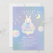 お月様を超えたリトルバニーボーイベイビーシャワー 招待状 (正面)