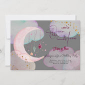 お月様を超えた美しいパステルカラーの子供の誕生日 招待状 (正面)
