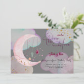 お月様を超えた美しいパステルカラーの子供の誕生日 招待状 (スタンド正面)