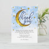 お月様を超えた青と金のベイビーシャワーの感謝カード 招待状 (スタンド正面)