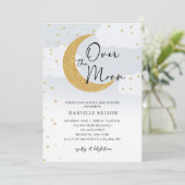 お月様を超えてゴールドスターベイビーシャワーブルー 招待状 (スタンド正面)