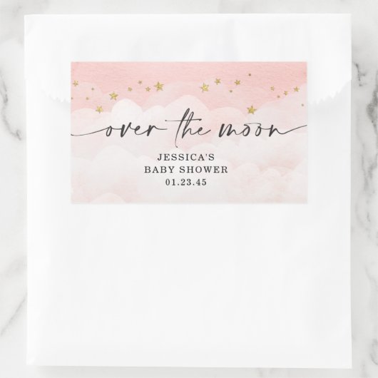 お月様を超えてピンクの女の子のベビーシャワー 長方形シール (バッグ)