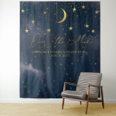 お月様を超えて背景、ベビーシャワー背景、ネイビー タペストリー (インサイチュ)
