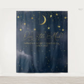 お月様を超えて背景、ベビーシャワー背景、ネイビー タペストリー (正面)
