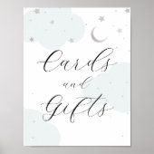 お月様を超えて シルバーとブルーのカードとギフト サイン (正面)