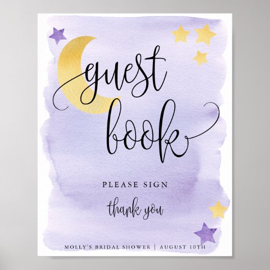 お月様を超えて パープル ベビーシャワー ゲストブック ポスター (正面)