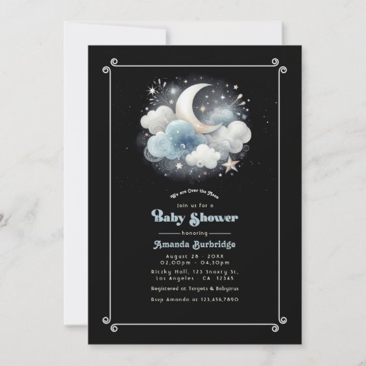 お月様を超えて 天の赤ちゃんのシャワーパーティー 招待状 (正面)