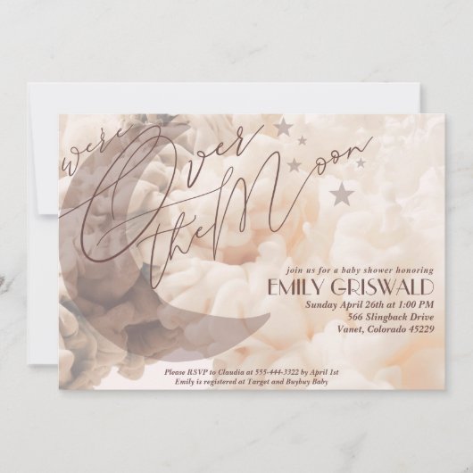 お月様を超えて　男女問わずベビーシャワーのご招待 招待状 (正面)