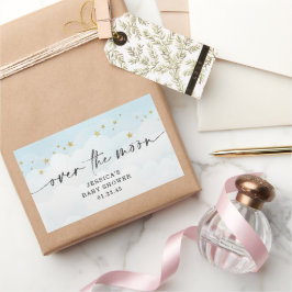 お月様を超えて 青い少年 ベビーシャワー 長方形シール