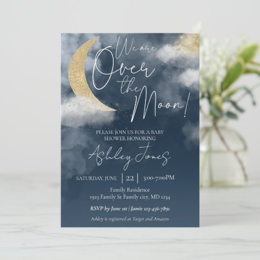 お月様を飛び越えたベイビーシャワーの招待状 招待状 (スタンド正面)