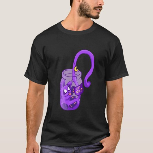お月様顔の猫の昼寝 - かわいい猫 Tシャツ (正面)