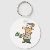 お札を切るユーモアの男性 キーホルダー (正面)