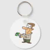 お札を切るユーモアの男性 キーホルダー (裏面)