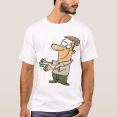 お札を切る面白い漫画の男性 Tシャツ (正面)