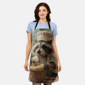 お椀魅力的をかき混ぜるかわいいラクーンのシェフ エプロン (着用した状態)