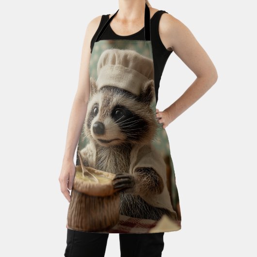 お椀魅力的をかき混ぜるかわいいラクーンのシェフ エプロン (インサイチュ)