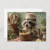 お椀魅力的をかき混ぜるかわいいラクーンのシェフ シーズンポストカード (正面/裏面)