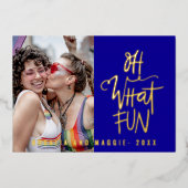 お楽しみが満載のロイヤルブルーのホリデー写真リアルフォイル 箔シーズンカード (正面)