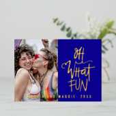 お楽しみが満載のロイヤルブルーのホリデー写真リアルフォイル 箔シーズンカード (立ち正面)