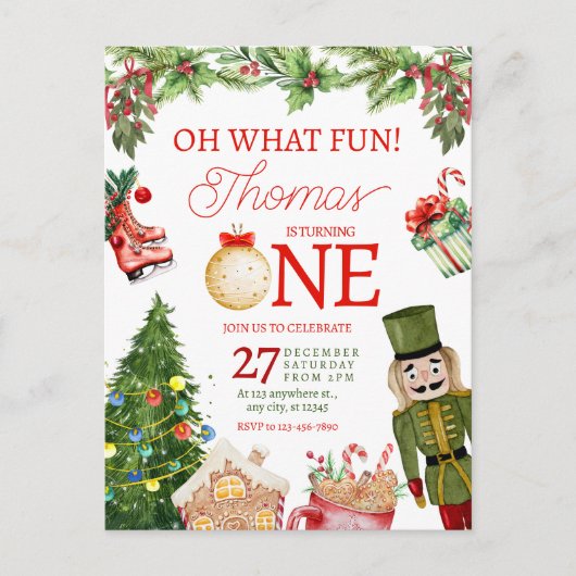 お楽しみクリスマスウィンター ファーストバースデー ポストカード (正面)