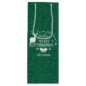 お楽しみクリスマスグリーングリッターモノグラム ワインギフトバッグ (正面)