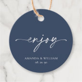 お楽しみラベル - ネイビー & ブルー フラワーリング フェイバータグ (正面)