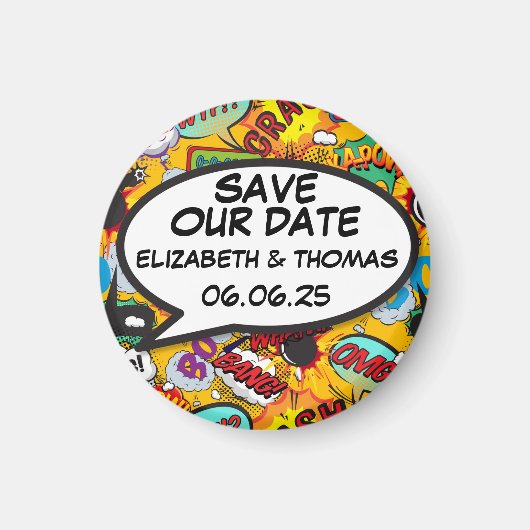 お楽しみ日程を保存 レトロコミックブック ポップアート マグネット (正面)