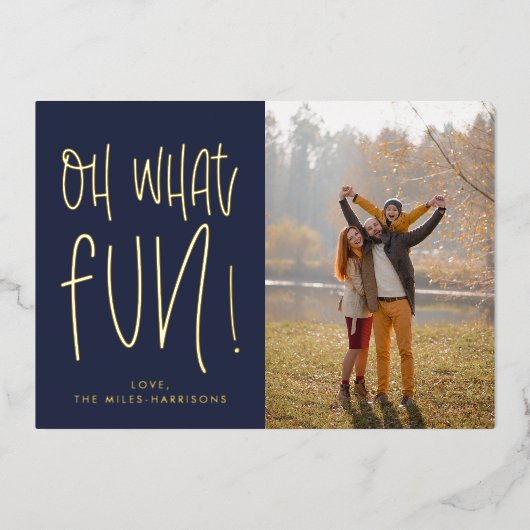 お楽しみ タイポグラフィック ネイビー フォト ホリデー ゴールド フォイル (正面)