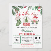 お楽しみ！ホリデー 冬 クリスマス 4歳の誕生日 招待状 (正面)