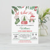 お楽しみ！ホリデー 冬 クリスマス 4歳の誕生日 招待状 (スタンド正面)