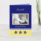 お楽しむ昼の青と黄色の写真の誕生日 カード (正面)