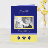 お楽しむ昼の青と黄色の写真の誕生日 カード (黄色い花)