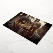 お正月おめでとうございます。シンプルなゴールドのタイポグラフィ写真 箔シーズンカード (回転した状態)