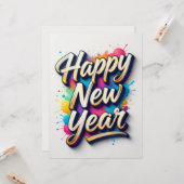 お正月のカラフルな手書きタイポグラフィ カード (正面/裏面インサイチュ)