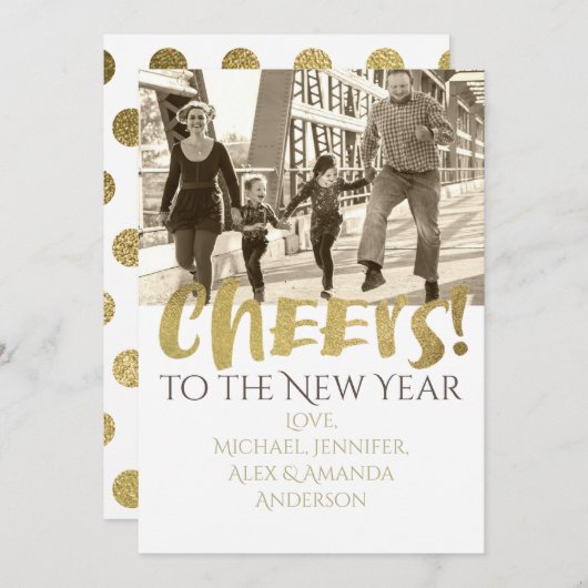 お正月のゴールドとホワイトの写真 シーズンカード (正面/裏面)