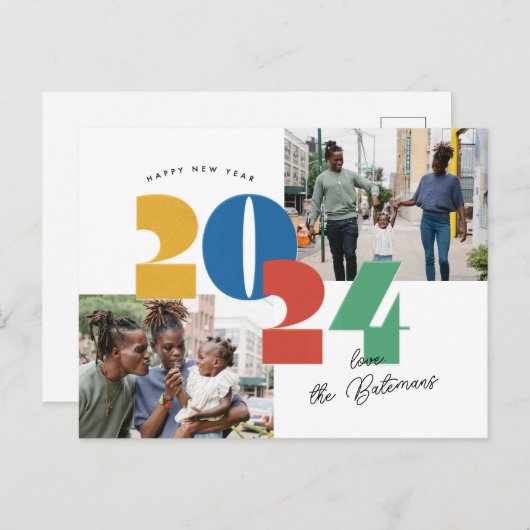 お正月のスタンプ付きフラットフォトカード シーズンポストカード (正面/裏面)